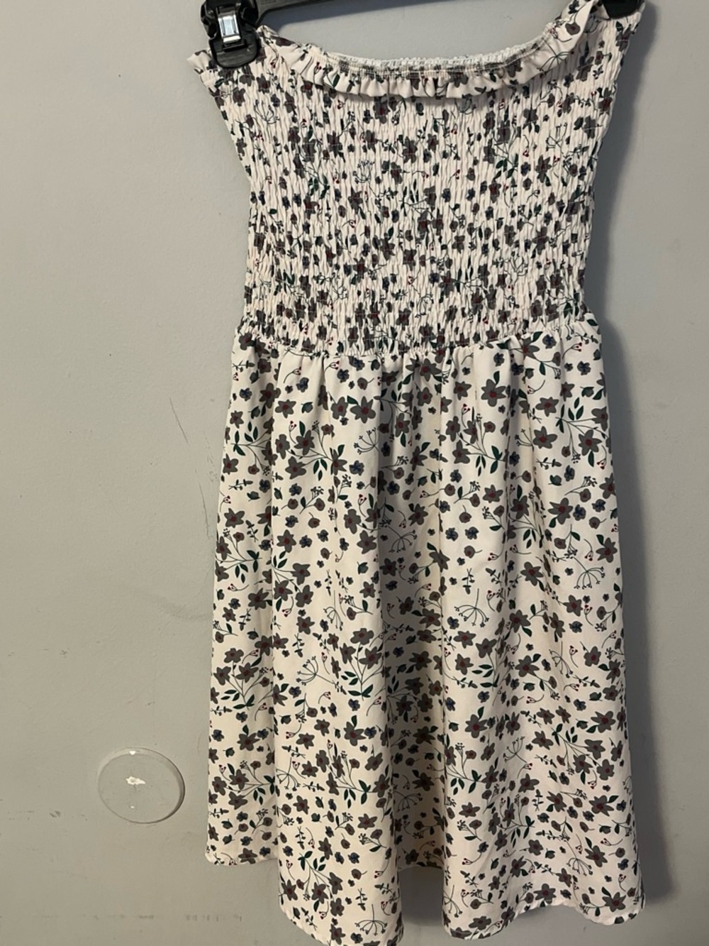 SHEIN White Mini Dress with Black Floral Print and Green Accents